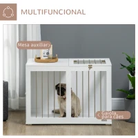 PawHut Gaiola para Cães com 2 Portas Bloqueáveis Casa para Cães de Tamanho Médio para Interior e Mesa Auxiliar 80x50x56,5 cm Branco(m-4)