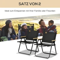 Outsunny Campingstoelen, 2 x Strandstoel, Opvouwbaar, Staal, Houtlook, Zwart(m-4)