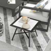 Outsunny Mesa Auxiliar de Jardín con Encimera de Aspecto Piedra Gris y Estructura Negra 55x55x46 cm Mesita de Exterior Compacta(m-7)