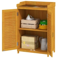Outsunny Tuinkast van Hout met Werkoppervlak, Weerbestendige Gereedschapskast, 65,5x40x98,5cm Geel