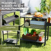 Outsunny Carrito de Parrilla para Jardín o Terraza Carrito de Servicio con Encimera Estantes y Ruedas para BBQ 105x50x79 cm Negro(m-5)