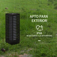 Outsunny Lámpara Solar de Ratán Sintético con Luces LED Encendido/Apagado Automático para Exterior 15,5x15,5x46 cm Negro(m-7)