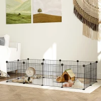 PawHut Țarc Modular pentru Animale de Companie de Talie Mică cu Panouri și Accesorii, 140x70x35 cm, Negru(m-2)