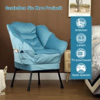 HOMCOM Moderner Akzentstuhl, Polsterstuhl mit Stahlbeinen und Seitentaschen, für Wohnzimmer, Schlafzimmer, Blau(m-7)