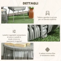 Outsunny Set da Esterno con Tavolino in Vetro e 2 Sedie da Giardino in Rattan Stile Boho, Grigio Chiaro(m-6)
