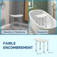 HOMCOM Siège de Douche réglable en Hauteur Tabouret de Douche Ergonomique Pieds antidérapants Charge Max. 136 Kg alu HDPE Blanc(m-5)