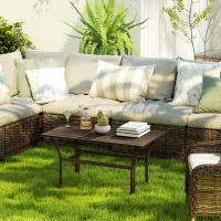 Outsunny Metal Garden Coffee Table, Rectangular Outdoor Side Table with Slatted Tabletop, Foot Pads for Outside, Garden, Balcony, Porch, 91.5 x 55 x 45cm, Brown(m-7)