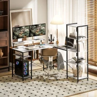 HOMCOM Birou de Colț pentru Computer în Formă de L cu Bibliotecă, 137x140x139,5 cm, Negru(m-2)