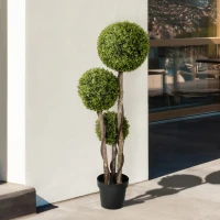 HOMCOM Plantă Artificială de Buxus cu 3 Sfere, Ghiveci Inclus și Bază Întărită, Ø19,5x115 cm, Verde(m-7)