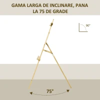 HOMCOM Șevalet de Pictură din Lemn de Pin Reglabil, Portabil și Pliabil cu Pensulă, 51,5x71,5x134,5 cm, Natural(m-6)