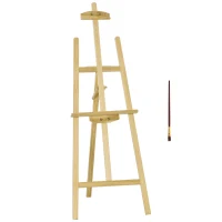 HOMCOM Șevalet de Pictură din Lemn de Pin Reglabil, Portabil și Pliabil cu Pensulă, 51,5x71,5x134,5 cm, Natural(m-1)