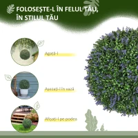 HOMCOM Set de 2 Plante Artificiale Sferice cu Flori de Lavandă, Ø42 cm, Violet(m-6)