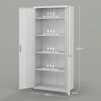 HOMCOM Aktenschrank, Büroschrank, 5 Regale, Metall, 80B x 40T x 180H cm, Weiß(m-3)