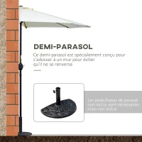 Outsunny Demi parasol Ø 2,6 m, parasol de balcon 5 entretoises acier polyester beige(m-4)