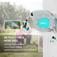 Outsunny Tambur Furtun de Grădină Retractabil, Rotativ la 180° și Sistem de Blocare, 55x20x42 cm, Gri(m-4)