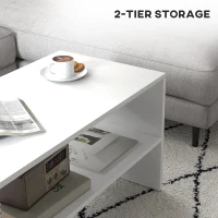 HOMCOM Masă de Cafea Modernă cu 2 Niveluri, cu Raft Deschis și Picioare Antiderapante, 100x40x41,5 cm, Alb(m-5)