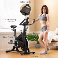 SPORTNOW Bicicletă Magnetică cu Ghidon, Șa Reglabilă și Monitor LCD, 106x53x111-123 cm, Negru(m-9)