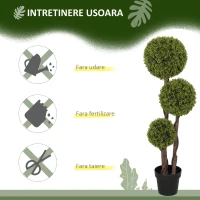 HOMCOM Plantă Artificială de Buxus cu 3 Sfere, Ghiveci Inclus și Bază Întărită, Ø19,5x115 cm, Verde(m-6)