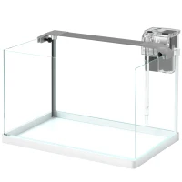 PawHut Acvariu pentru Pești Roșii din Sticlă cu Lumini LED cu Filtru și Pompă de Apă, 38x26x27 cm, Alb(m-10)
