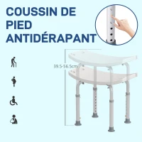 HOMCOM Siège de Douche réglable en Hauteur Tabouret de Douche Ergonomique Pieds antidérapants Charge Max. 136 Kg alu HDPE Blanc(m-7)