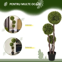 HOMCOM Plantă Artificială de Buxus cu 3 Sfere, Ghiveci Inclus și Bază Întărită, Ø19,5x115 cm, Verde(m-5)