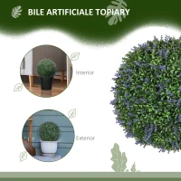 HOMCOM Set de 2 Plante Artificiale Sferice cu Flori de Lavandă, Ø42 cm, Violet(m-4)