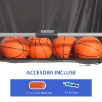 HOMCOM Coș de Baschet cu Panou LED, Pompă, 2 Coșuri, 4 Mingi și 8 Moduri de Joc, 205x110x205 cm, Negru(m-5)