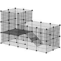 PawHut Țarc Modular pentru Animale de Companie de Talie Mică, cu 39 de Panouri și Accesorii, 140x70x105 cm, Negru(m-10)