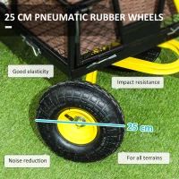 Outsunny Cărucior de Grădină cu 4 Roți, Pereți Laterali Detașabili și Mâner Pivotant, 104x54x51cm, Negru(m-4)