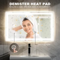 HOMCOM Oglindă de Baie Iluminată cu Lumini LED Reglabile și Strat Anti-Condens, 100x60 cm, Transparent(m-5)