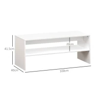 HOMCOM Masă de Cafea Modernă cu 2 Niveluri, cu Raft Deschis și Picioare Antiderapante, 100x40x41,5 cm, Alb(m-3)