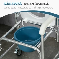 HOMCOM Scaun WC 3 în 1 Pliabil cu Rotile Pivotante, Vas Detașabil și Înălțime Reglabilă, 54x68-84x95 cm, Alb(m-4)