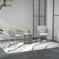 Outsunny Set da Esterno con Tavolino in Vetro e 2 Sedie da Giardino in Rattan Stile Boho, Grigio Chiaro(m-2)