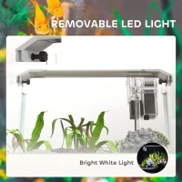 PawHut Acvariu pentru Pești Roșii din Sticlă cu Lumini LED cu Filtru și Pompă de Apă, 38x26x27 cm, Alb(m-5)