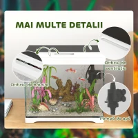 PawHut Acvariu din Sticlă de 17L pentru Pești cu Iluminare LED,  Sistem de Filtrare și Pompă de Apă, 35x21x31 cm, Alb(m-7)