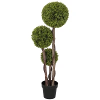 HOMCOM Plantă Artificială de Buxus cu 3 Sfere, Ghiveci Inclus și Bază Întărită, Ø19,5x115 cm, Verde(m-10)