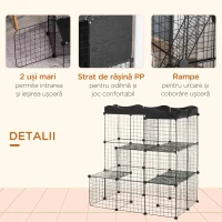 PawHut Țarc Modular pentru Animale de Talie Mică, cu Panouri și Accesorii, 105x70x116 cm, Negru(m-5)