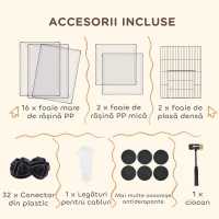PawHut Țarc Modular pentru Animale de Talie Mică cu 20 de Panouri, 2 Uși și Accesorii, 175x70x45 cm, Negru(m-7)
