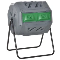 Outsunny Compostor Rotativ cu 2 Secțiuni și 8 Prize de Aerisire din Oțel și PP, 160L, 71x65x96 cm, Gri(m-10)