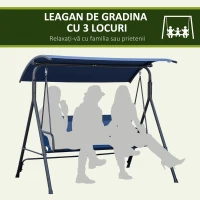 Outsunny Leagăn de Grădină cu 3 Locuri și Acoperiș Reglabil din Material și Oțel, 172x110x153 cm, Albastru Închis(m-6)