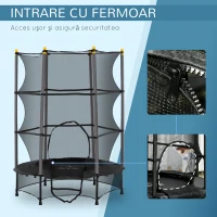 HOMCOM Trambulină Elastică pentru Copii 3-10 Ani cu Plasă de Siguranță și Țevi Capitonate, Ø140 x 190 cm, Negru(m-4)