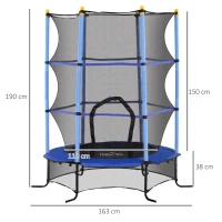 HOMCOM Trambulină Elastică pentru Copii cu Plasă de Siguranță, Suprafață Elastică și Țevi Capitonate, Ø163x190 cm, Albastru(m-3)