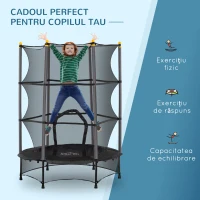 HOMCOM Trambulină Elastică pentru Copii 3-10 Ani cu Plasă de Siguranță și Țevi Capitonate, Ø140 x 190 cm, Negru(m-7)