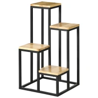 Outsunny Raft pentru Plante cu 4 niveluri din Metal și Lemn de Brad pentru Interior și Exterior, 34x34x66 cm, Natural(m-10)