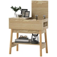 HOMCOM Măsuță de Sufragerie cu 2 Prize CA, Porturi USB, Raft Rabatabil și Raft Deschis, 30x60x60,5 cm, Natural(m-10)