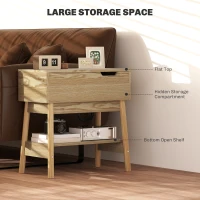 HOMCOM Măsuță de Sufragerie cu 2 Prize CA, Porturi USB, Raft Rabatabil și Raft Deschis, 30x60x60,5 cm, Natural(m-5)