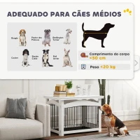 PawHut Gaiola para Cães Médios 3 em 1 Mesa Auxiliar Gaiola para Cães com Porta Trava Tampa Superior  82,5x57,5x59,5 cm Branco(m-8)