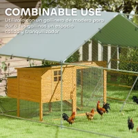 PawHut Gallinero Metálico de Exterior de 3x4m con Percha Multiusos Comedero Colgante Tipo Brocheta y Lona Protectora Resistente(m-8)