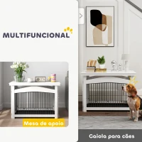 PawHut Gaiola para Cães Médios 3 em 1 Mesa Auxiliar Gaiola para Cães com Porta Trava Tampa Superior  82,5x57,5x59,5 cm Branco(m-5)