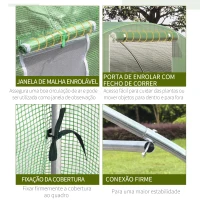 Outsunny Estufa Tipo Túnel 4,5x3x2 m com Paredes Laterais Enroláveis 6 Janelas de Malha e Porta Enrolável com Fecho de Correr Verde(m-5)